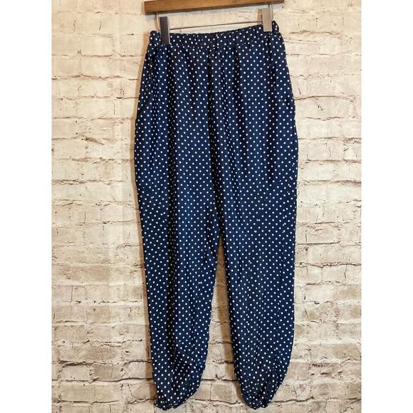 Ripley Rader Pants Womens 2 Jogger Navy Blue Polka Dot Satin Pull On Pockets - Picture 1 of 15